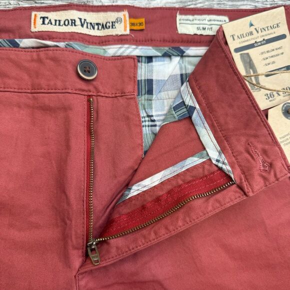 Tailor Vintage Men's Slim Fit Chino Pants Trousers Rust Red 36 x 30 Casual NWT - Picture 8 of 13